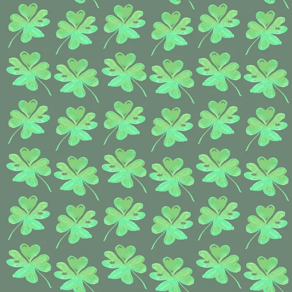 Sfondo Verde Scuro Trifoglio Verde Disegnato Mano — Vettoriale Stock