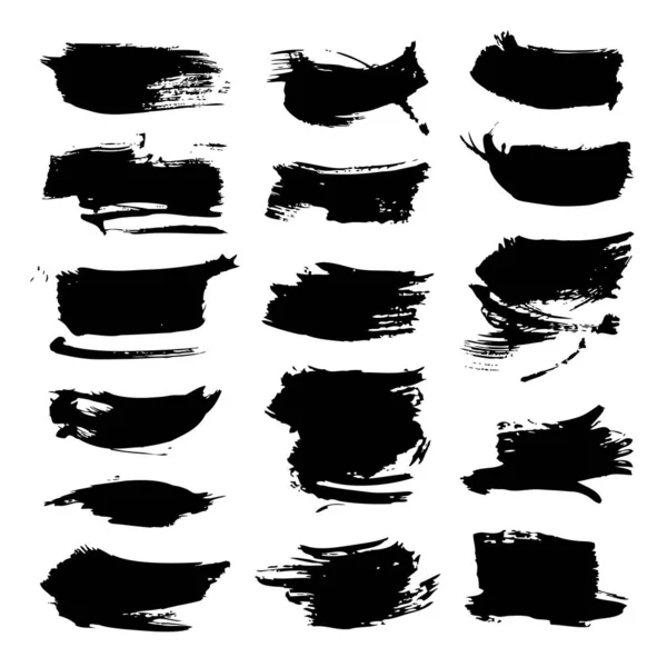 Abstract Big Black Textured Strokes Big Set Isolated White Background — Stock Vector