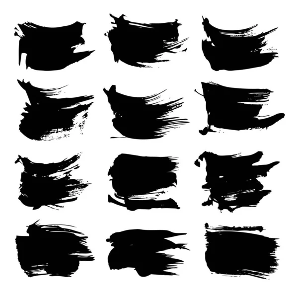 Abstract Big Black Strokes Big Set Isolated White Background — Stock Vector