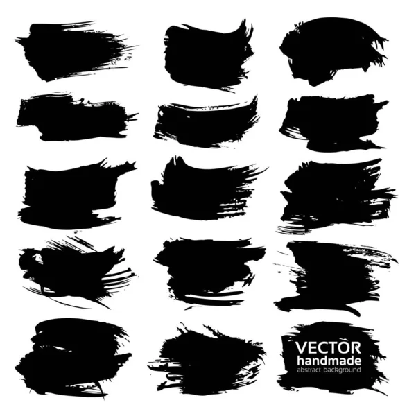 Abstract Black Textured Strokes Set Isolated White Background — Stock Vector