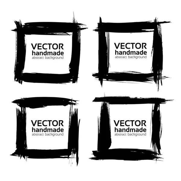 Kwadratowe Ramki Abstrakcyjnych Czarnych Teksturowanych Pociągnięć Izolowane Białym Tle — Wektor stockowy