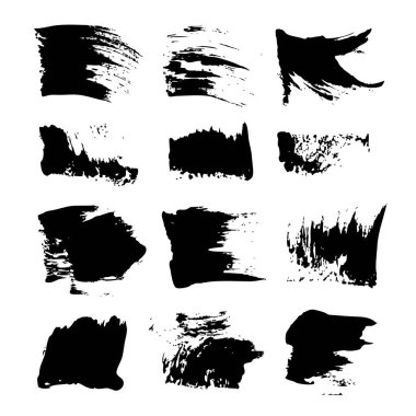 Soyut siyah desenli fırça darbeleri beyaz arkaplanda izole edilmiş