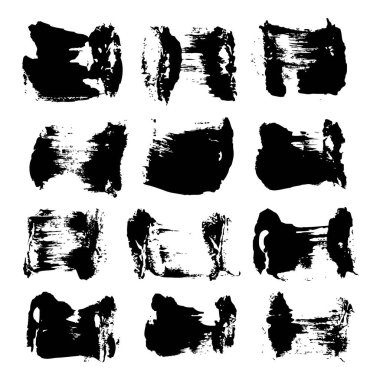 Soyut desenli siyah fırça darbeleri beyaz arkaplanda izole edilmiş