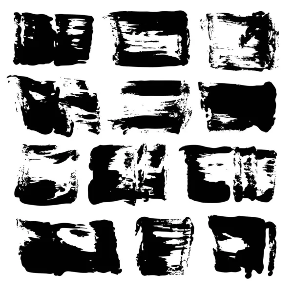 Абстрактні Чорні Текстуровані Широкі Мазки Пензля Ізольовані Білому Тлі — стоковий вектор