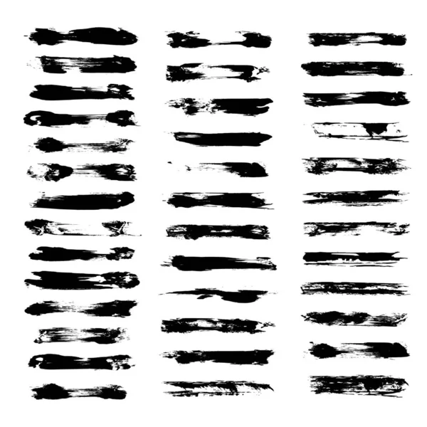 Juego Pinceladas Cortas Negras Abstractas Aisladas Sobre Fondo Blanco — Archivo Imágenes Vectoriales