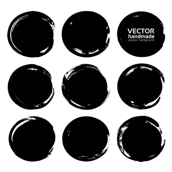 Black Circles Brush Strokes Isolated White Background — Stock Vector