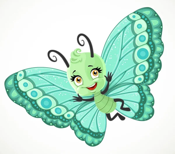 Netter Kleiner Schmetterling Mit Grünen Flügeln Auf Weißem Hintergrund — Stockvektor
