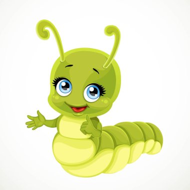 Beyaz arka planda izole edilmiş şirin yeşil tırtıl.