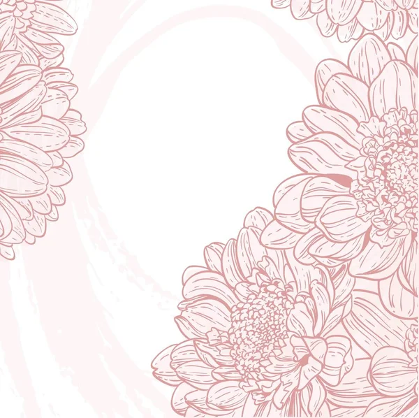 Line Drawings Pink Chrysanthemum White Grunge Background — Stock Vector