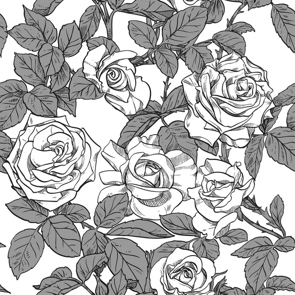 Seamless Pattern Black White Roses Isolated White Background — Stock Vector