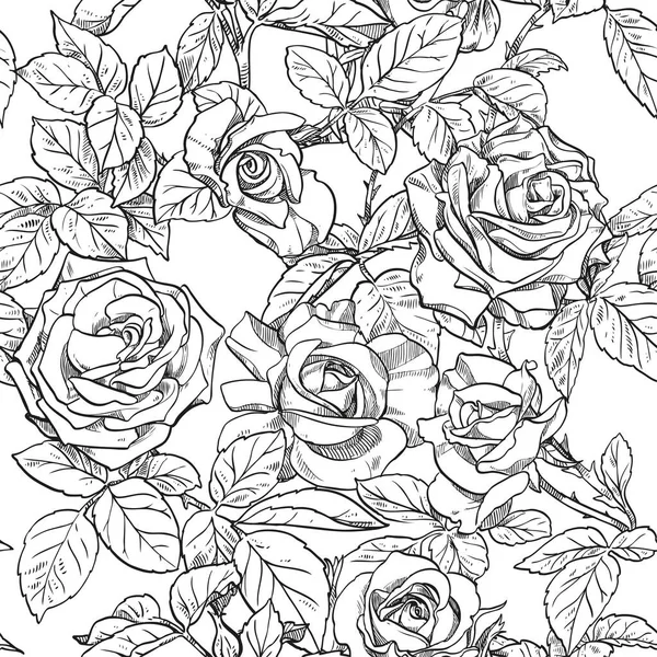 Seamless Pattern Black White Roses Isolated White Background — Stock Vector