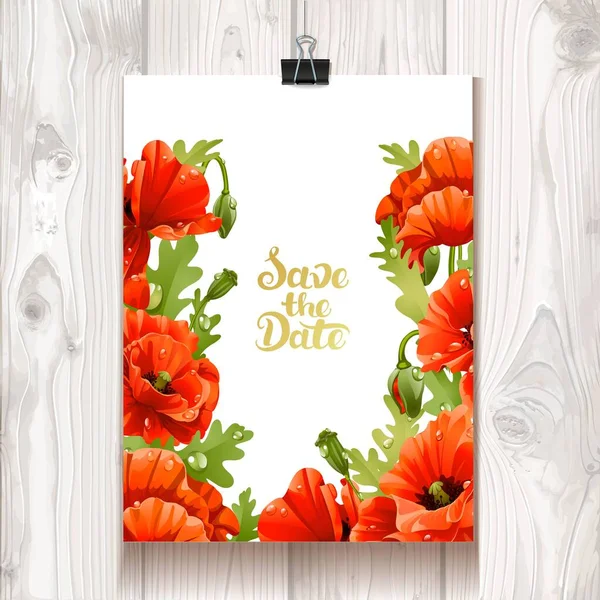 Invitation Red Poppies Hanging Binder Design Invitations Birthday Wedding Date — Stock Vector