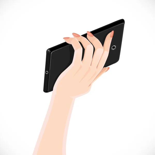 Жіноча Рука Тримає Мобільний Телефон Ізольовано Білому Тлі — стоковий вектор