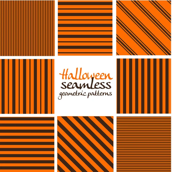 Set Brown Orange Halloween Seamless Geometric Striped Patterns — Stock Vector