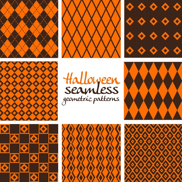 Set Motivi Geometrici Marroni Arancioni Halloween Senza Cuciture Rombi — Vettoriale Stock