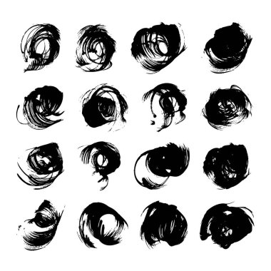 Beyaz arka planda izole edilmiş büyük siyah yuvarlak desenli lekeler.