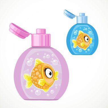 Bebek şampuanı ya da köpükle yıkanan mavi ya da pembe versiyonlarıyla beyaz arka planda izole edilmiş.