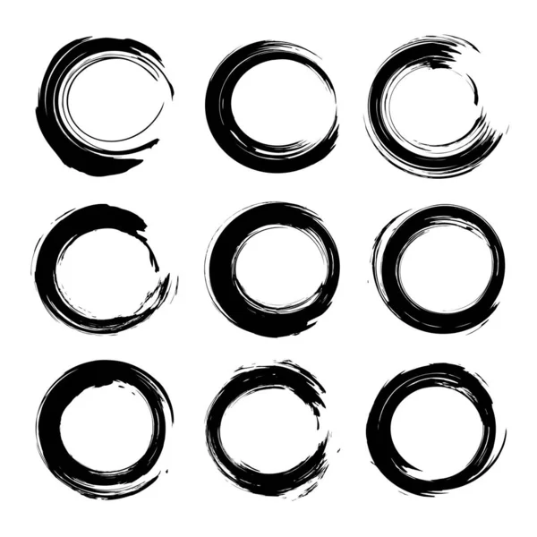 Black Abstract Circle Smears Set Isolated White Background — Stock Vector