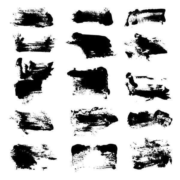 Duży Zestaw Czarnych Abstrakcyjnych Rozmazów Teksturowanych Izolowanych Białym Tle — Wektor stockowy