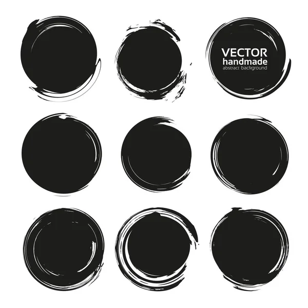 Black Abstract Textured Solid Circle Smears Isolated White Background — Stock Vector