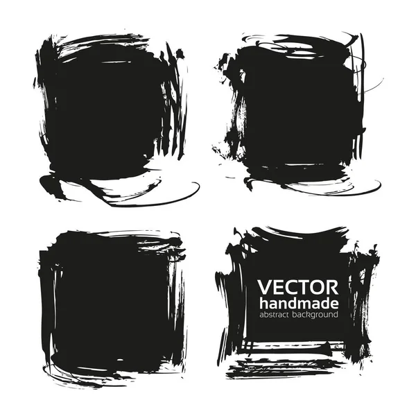 Cuadrados Sólidos Texturizados Abstractos Negros Frotis Gruesos Aislados Sobre Fondo — Vector de stock