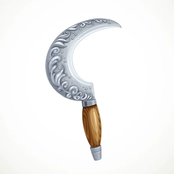 Друїдський Або Відьомський Срібний Півмісячний Серп Дерев Яною Ручкою Збору — стоковий вектор
