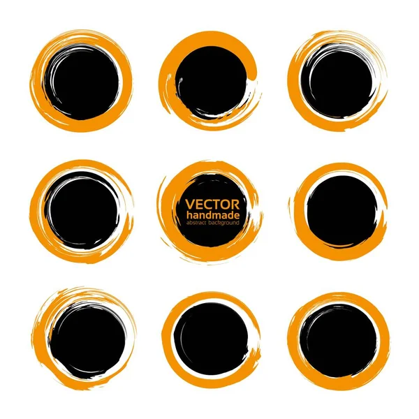 Streszczenie Pomarańczowy Czarny Okrągły Teksturowane Rozmazy Zestaw Izolowane Białym Tle — Wektor stockowy