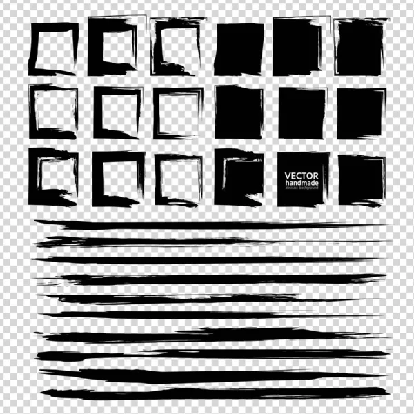 Velká Sada Černých Texturovaných Hladkých Tahů Čtvercových Prázdných Vyplněných Barvou — Stockový vektor