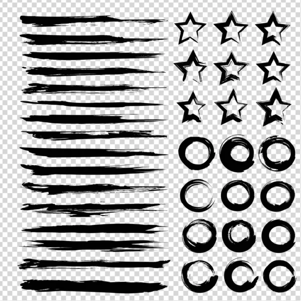 Grand Ensemble Traits Pinceau Fins Lisses Texturés Noirs Traits Forme — Image vectorielle