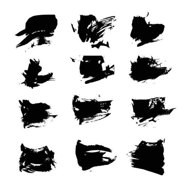 Black Abstrak Textured Smears Set Isolated White Background - Stok Vektor