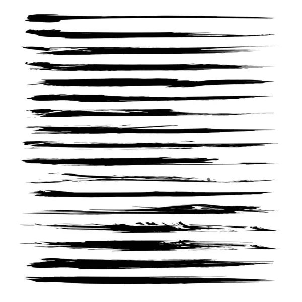 Black Long Textured Smears Set Isolated White Background — Stock Vector