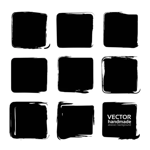 Black Square Smears Textured Brush Strokes Isolated White Background — Stock Vector