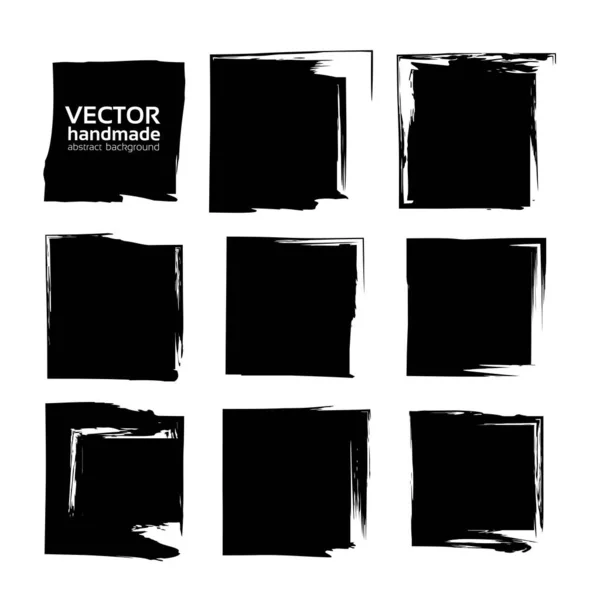 Black Square Smears Textured Brush Strokes Isolated White Background — Stock Vector