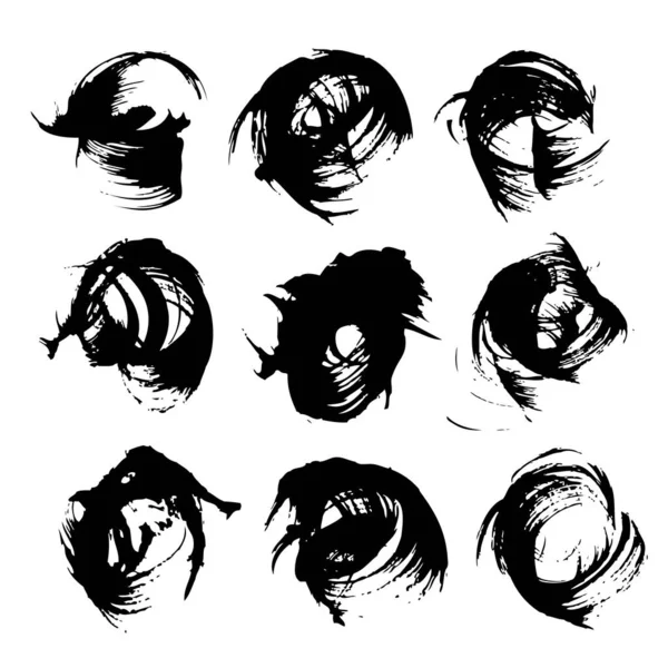 Frottis Ronds Texturés Noirs Isolés Sur Fond Blanc — Image vectorielle