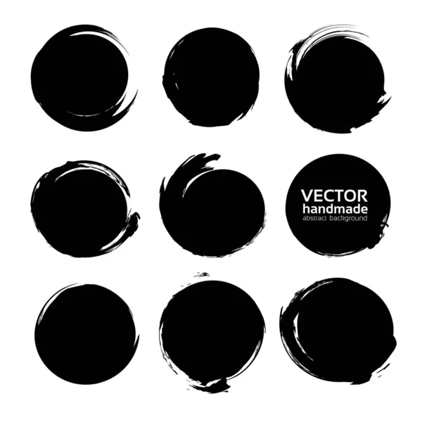 Circle Abstract Strokes Black Paint Isolated White Background — Stock Vector