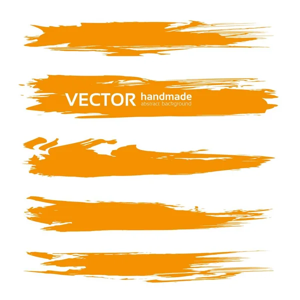 Conjunto Frotis Abstractos Naranjas Textura Larga Aislados Sobre Fondo Blanco — Vector de stock