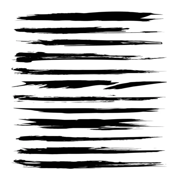 Frottis Abstraits Noirs Longs Fins Texturés Isolés Sur Fond Blanc — Image vectorielle