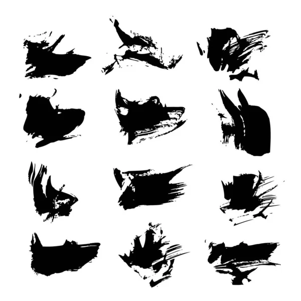 Conjunto Frotis Abstractos Negros Texturizados Aislados Sobre Fondo Blanco — Archivo Imágenes Vectoriales