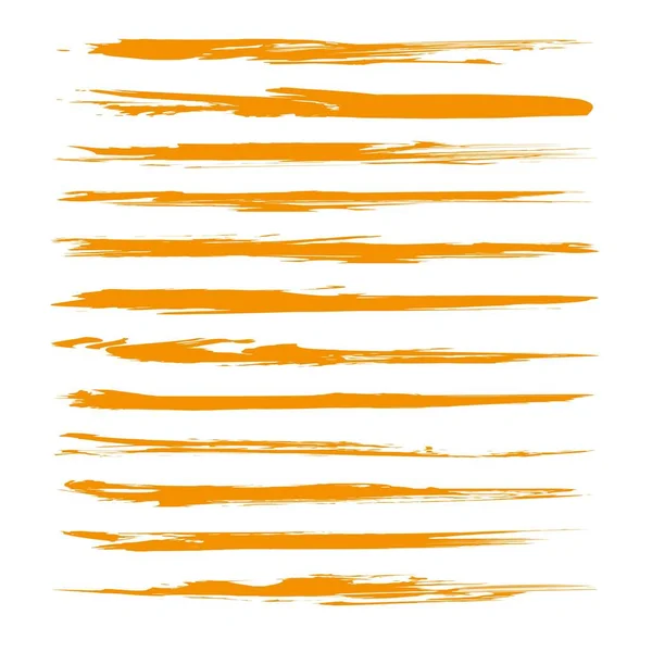 Thin Long Textured Orange Abstract Smears Set Isolated White Background — Stock Vector