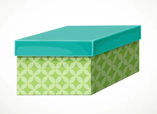 白い背景に幾何学的な装飾が施された緑の箱にギフト — ストックベクタ