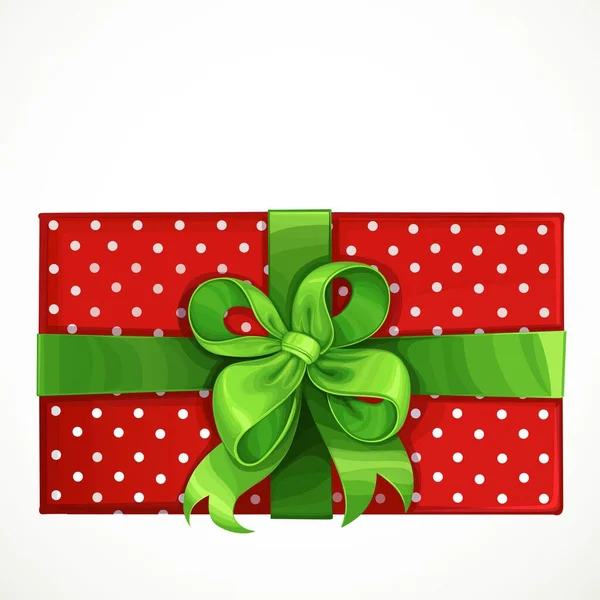 Δώρο Διακοπών Κόκκινο Κουτί Μοτίβο Λευκό Μπιζέλια Και Πράσινο Τόξο — Διανυσματικό Αρχείο