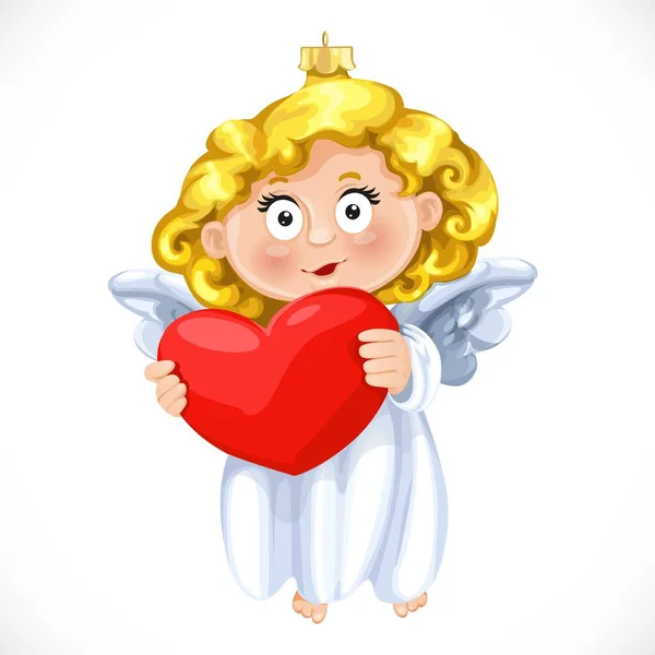 Christmas Tree Decorations Toy Little Angel Big Red Soft Heart — Stock Vector