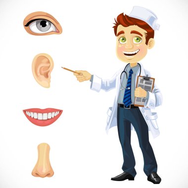 Şirin doktor. Yüzünün bir kısmını gösteriyor.