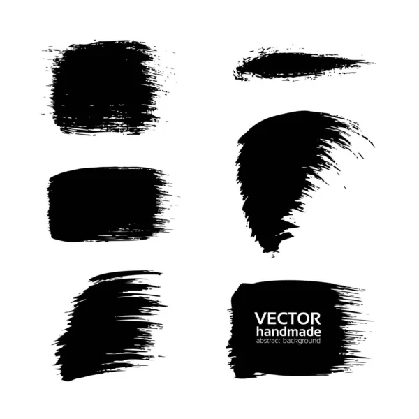 Abstract Black Textured Smears Different Forms Set Isolated White Background — Stock Vector