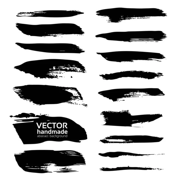 Conjunto Frotis Texturizados Negros Abstractos Aislados Sobre Fondo Blanco — Vector de stock