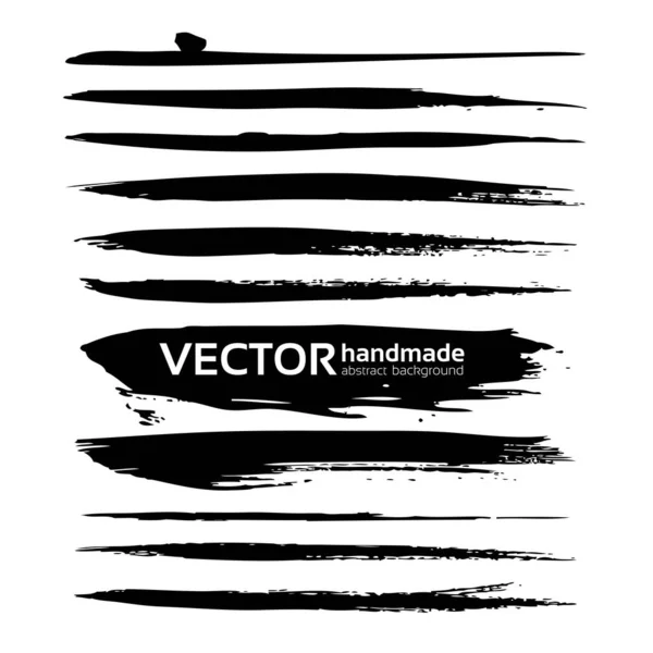 Абстрактні Чорні Тонкі Довгі Текстуровані Мазки Ізольовані Білому Тлі — стоковий вектор