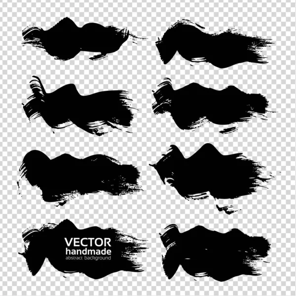 Abstract Brush Strokes Black Paint Ink Set Isolated Imitation Transparent — Stock Vector