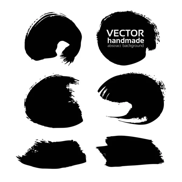 Vektor Kézzel Készített Fekete Festék Texturált Foltok Izolált Fehér Alapon — Stock Vector