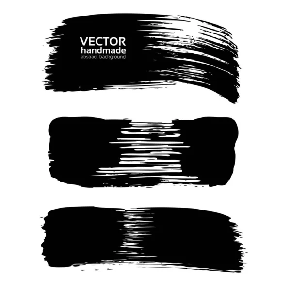 Vector Handmade Black Textured Smears Isolated White Background — Stock Vector