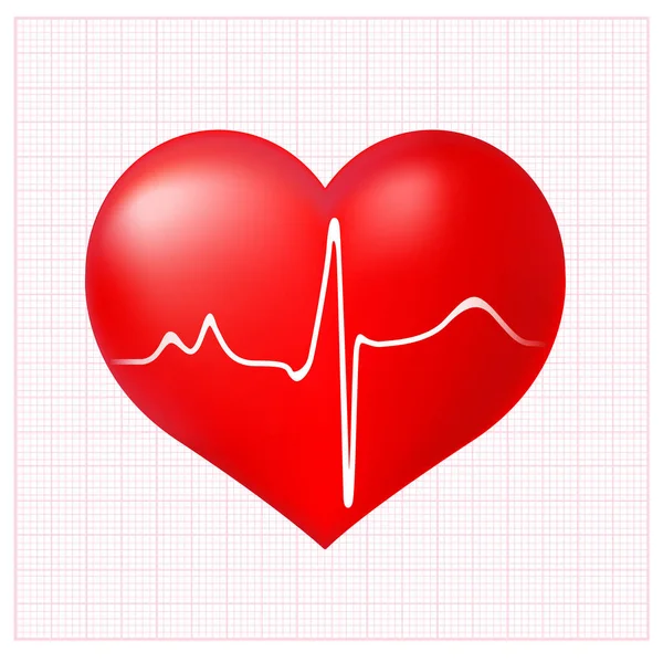 心电图背景下的健康心脏图 — 图库矢量图片